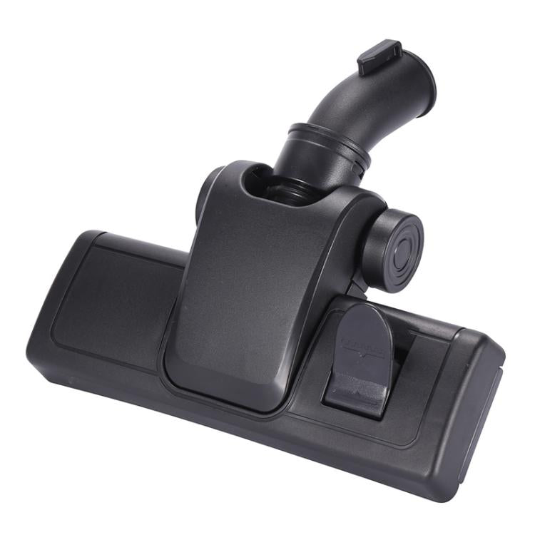 Black vacuum floor brush with dual side wheels and curved nozzle neck