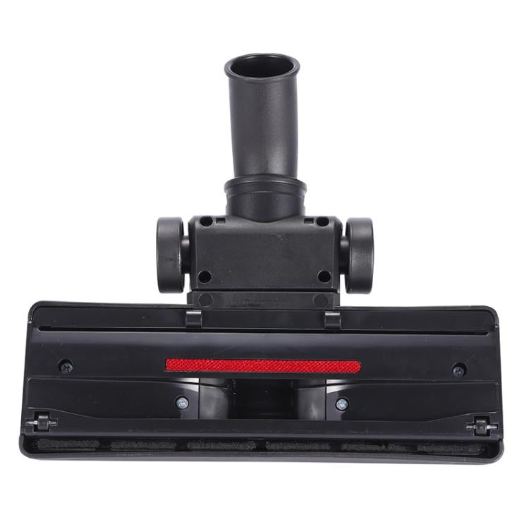 Black floor brush head with front bar and small red safety strip