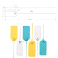 Plastic security seal tags with size diagram and circular snap holes