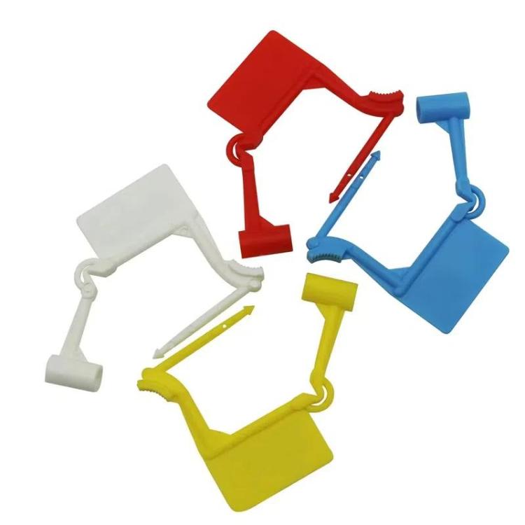Multi-color plastic security seal tags with locking loops for anti-theft sealing.