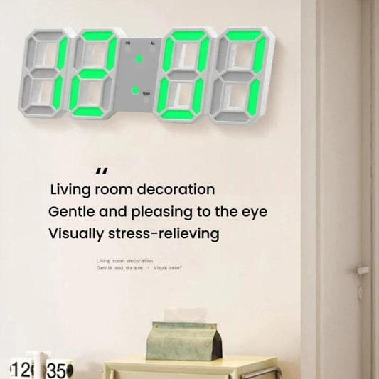 White-framed RGB 3D luminous digital alarm clock with green time digits