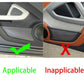 Door storage box sticker set, split view of correct and incorrect trim alignment