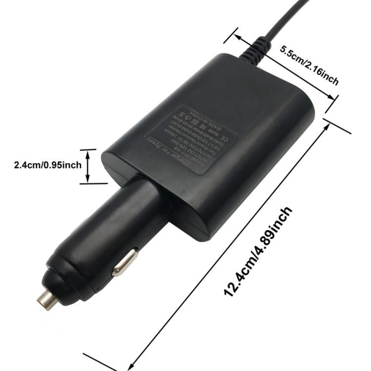 Compact black car charger adapter with barrel plug and DC input cable