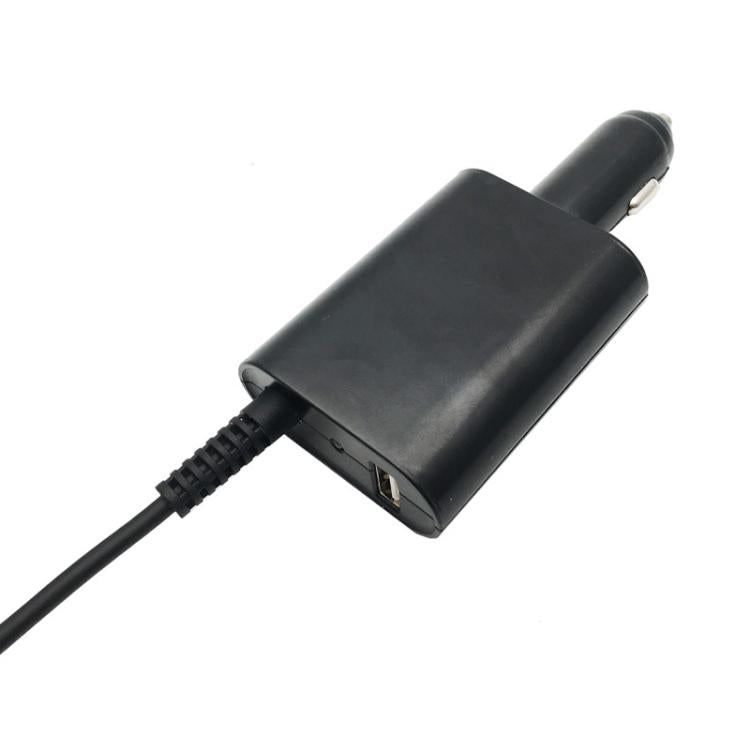 Black car charger adapter with USB-style port and connected cable