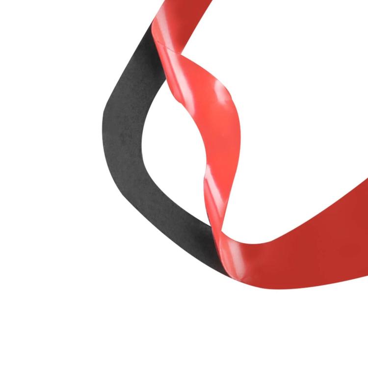 Red and black carbon-fiber door handle sticker cover, curved edge close-up