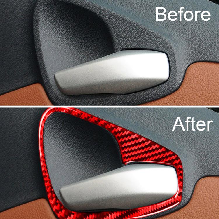 Red carbon-fiber door handle sticker trim on handle with white insert