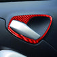 Red carbon-fiber door handle sticker trim with white insert on dark interior