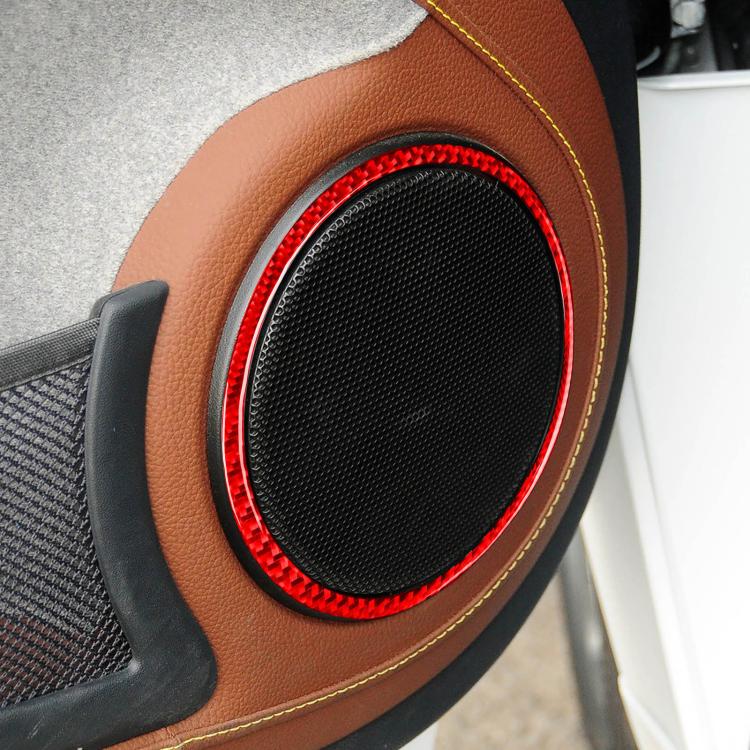 Door speaker trim ring sticker, black carbon-fiber with red accent ring