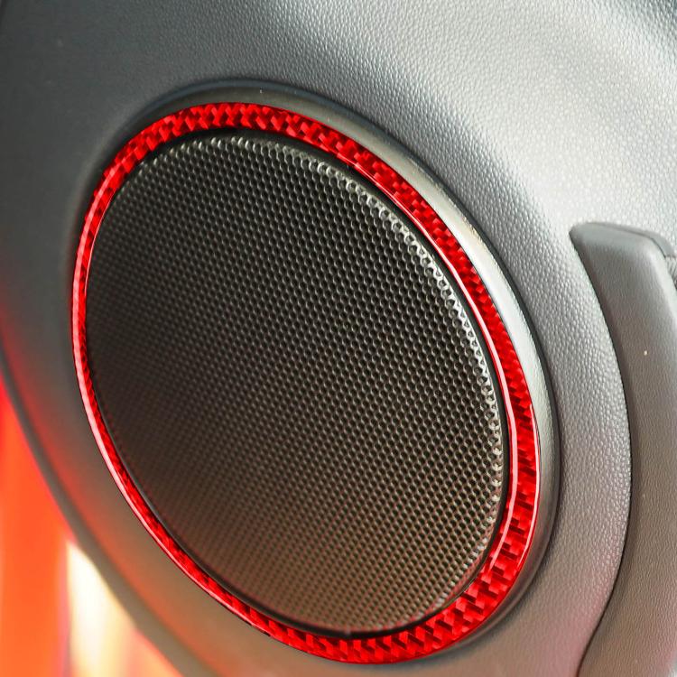 Speaker trim ring sticker, black mesh surround with red LED-style accent border