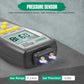 Close-up differential pressure gauge with LCD window and two metal connection ports