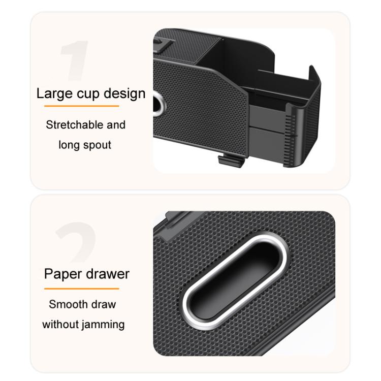 Car seat back storage box pouch with paper drawer slot and large cutout handle