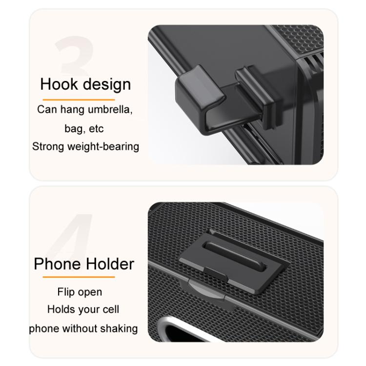Car seat back storage box pouch with hook design and flip phone holder on top panel