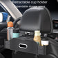 Car seat back storage box pouch with retractable cup holder, carbon-fiber pattern