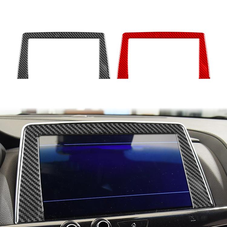 Carbon-fiber style center console screen sticker set, black and red curved frames