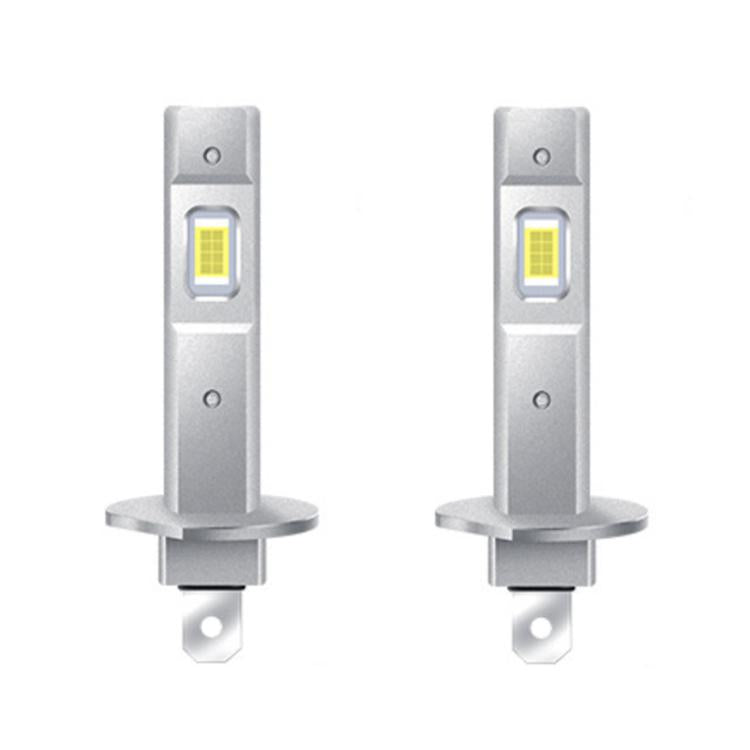 Pair of silver direct-plug LED headlight bulbs with yellow LED chips and gray base caps