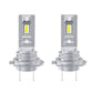 Pair of silver LED headlight bulbs with yellow light modules and metal mounting flanges
