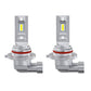 Pair of silver LED headlight bulbs with yellow chips, red ring, and angled side housing