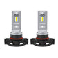 Pair of LED headlight bulbs with yellow chips, silver body, and black mounting bracket base