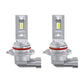 Pair of silver LED headlight bulbs with yellow chips, red ring collar, and angled connectors