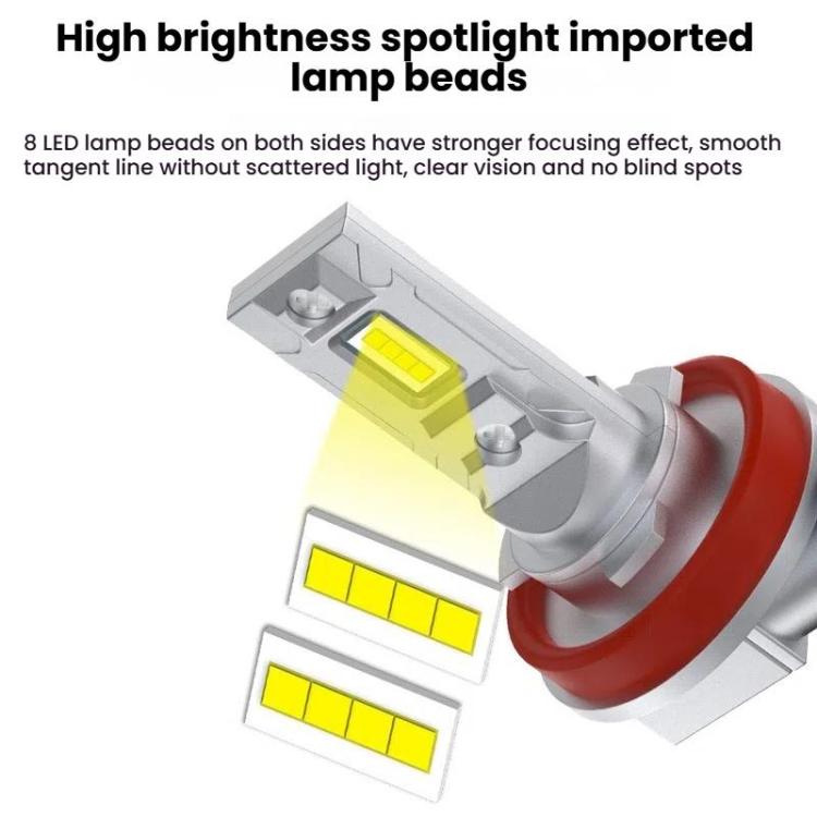 Car LED headlight bulb with red ring mount and two yellow LED rows on gray base