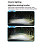 Car LED headlight bulb highlighting long beam and low beam illumination effect outdoors