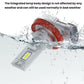 Weatherproof car LED headlight bulb with red and gray housing, shown with water spray