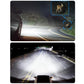 Car LED headlight bulbs producing bright road illumination with clear lane visibility at night