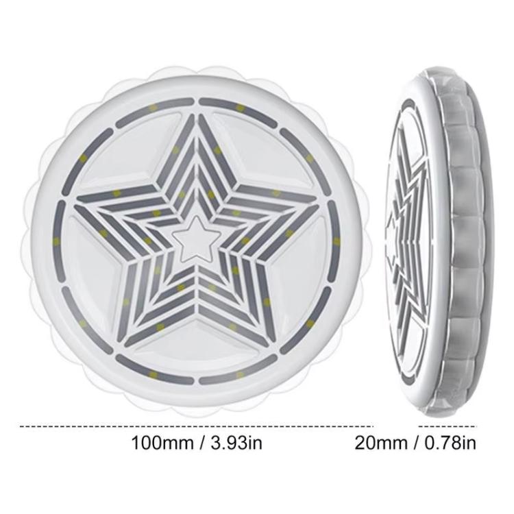 Round magnetic LED car light with star emblem, top view and slim side profile