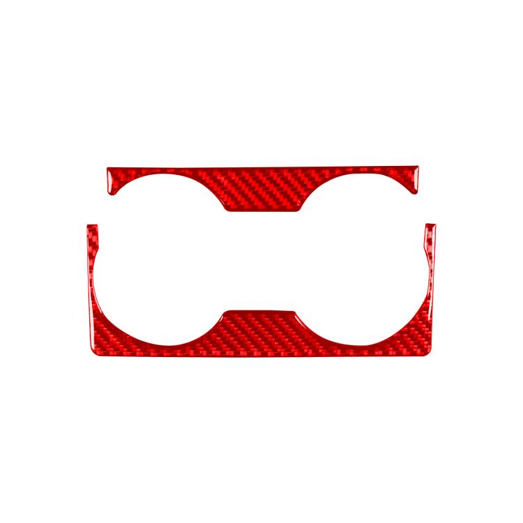 Red carbon-fiber gear shift cup holder trim, 2-piece with two circular cutouts