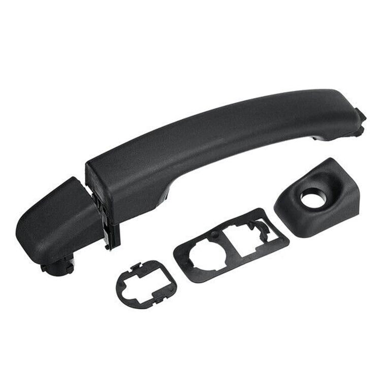 Exterior door handle set, black plastic, curved handle with mounting parts, without holder