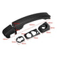 Exterior door handle set, black plastic, curved handle with cap and mounting bracket pieces