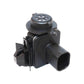 Air quality sensor with circular vent cap and connector clips, angled dark plastic body