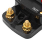 Car audio circuit breaker fuse switch, black housing with two gold terminal posts