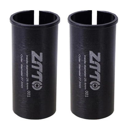 Bicycle seat post conversion sleeve reducers, black pair of cylindrical covers with open tops