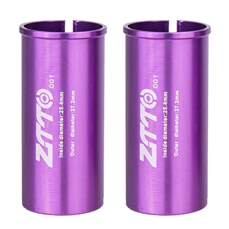 Bicycle seat post conversion sleeve reducers, purple pair of cylindrical covers with open tops