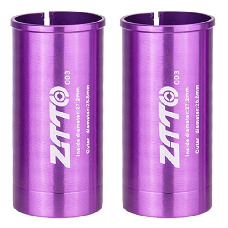 Bicycle seat post conversion sleeve reducers, purple pair of cylindrical covers with open tops