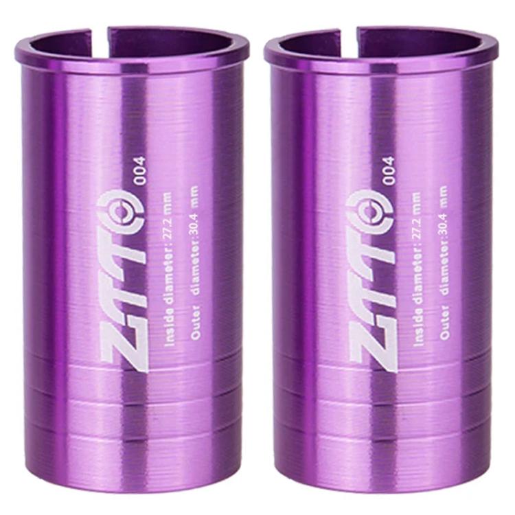 Bicycle seat post conversion sleeve reducers, purple pair of cylindrical covers with open tops