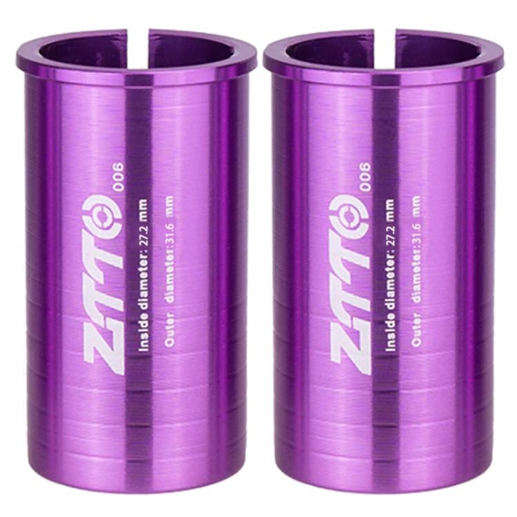 Purple bicycle seat post sleeve reducers (pair) with open center and size marking 006
