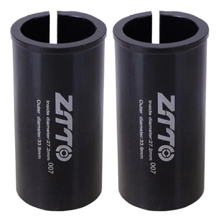 Black bicycle seat post sleeve reducers (pair) with open center and ZTTO logo