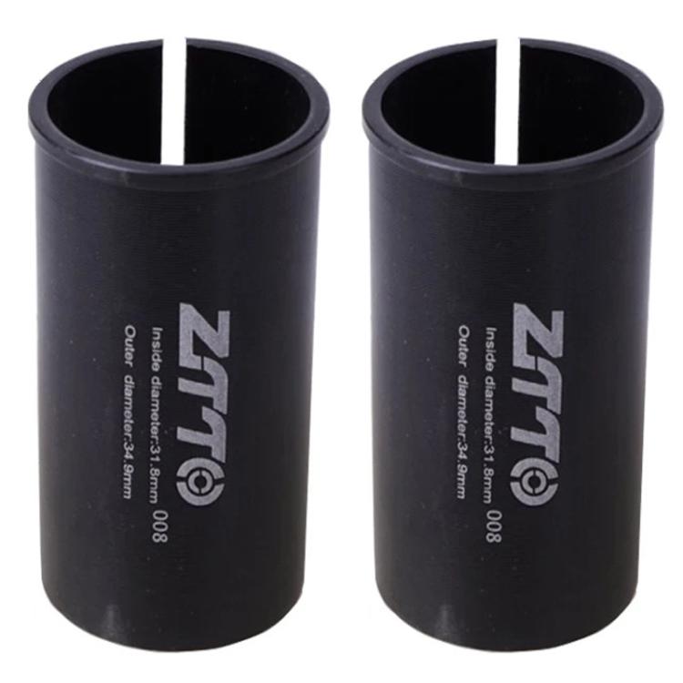 Black bicycle seat post sleeve reducers (pair) with open center and size marking 008