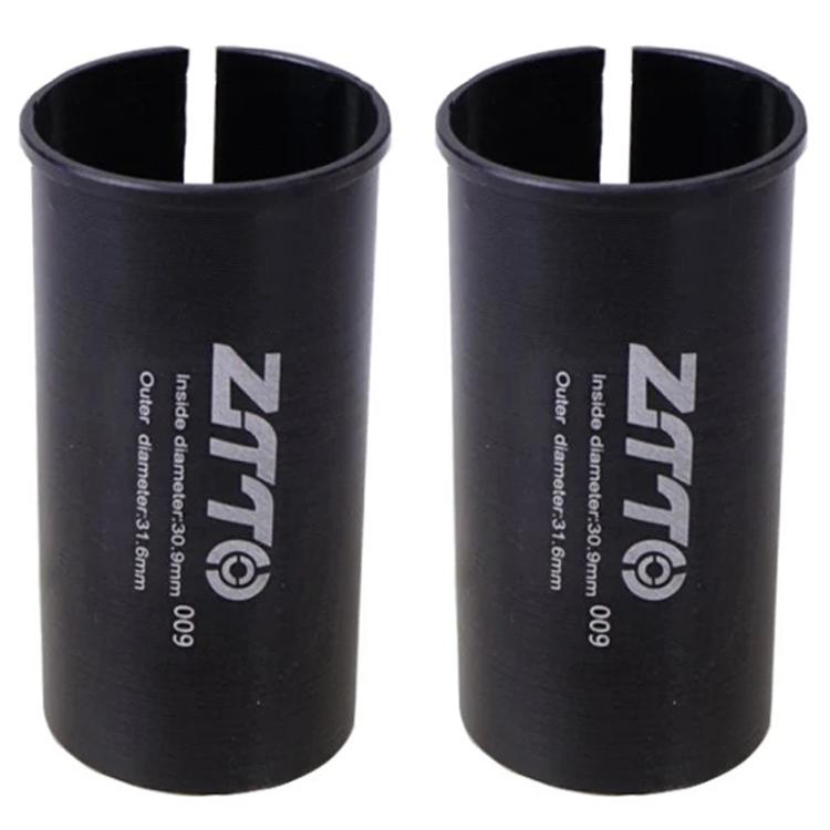 Black bicycle seat post sleeve reducers (pair) with open center and ZTTO size marking