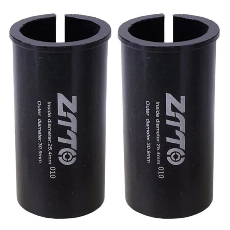 Black bicycle seat post sleeve reducers (pair) with open center and ZTTO size marking