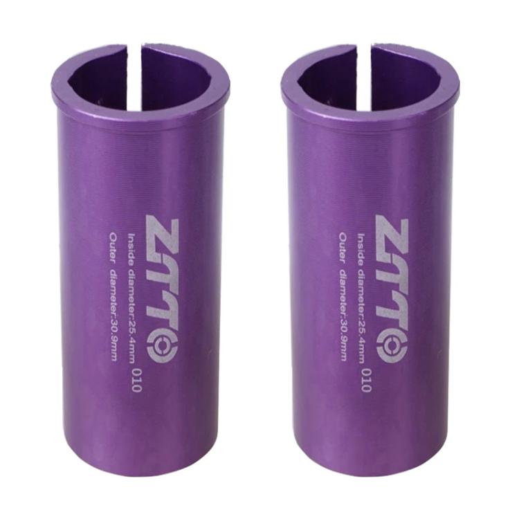 Purple bicycle seat post sleeve reducers (pair) with open center and ZTTO size marking
