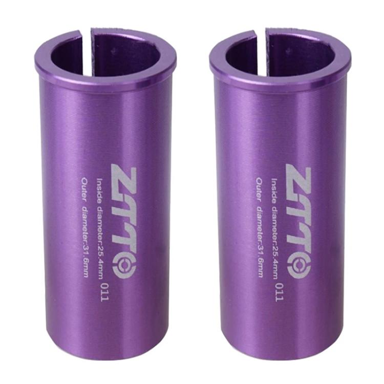 Bicycle seat post conversion sleeve reducer covers, 2-pack, purple, split ends