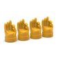 Set of 4 yellow hand-shaped tire valve caps with raised finger gestures