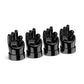 Set of 4 black hand-shaped tire valve caps with raised finger gestures