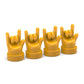 Set of 4 yellow hand-shaped tire valve caps with raised finger gestures
