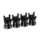 Set of 4 black hand-shaped tire valve caps with raised finger gestures