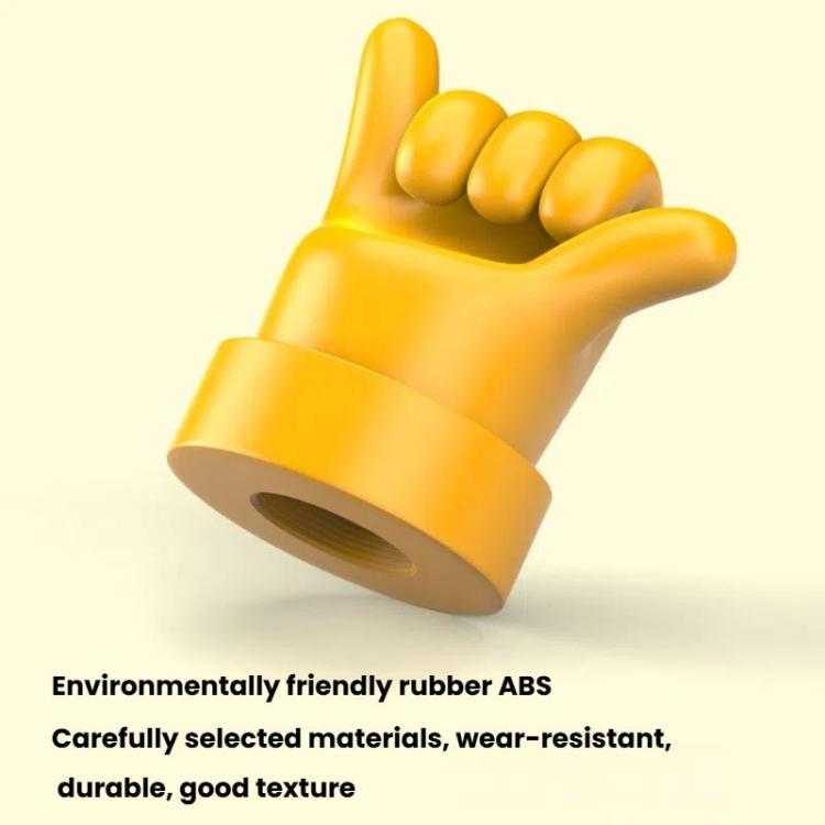 Yellow hand-gesture tire valve cap with ridged base