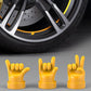Yellow hand-gesture tire valve caps, three decorative caps